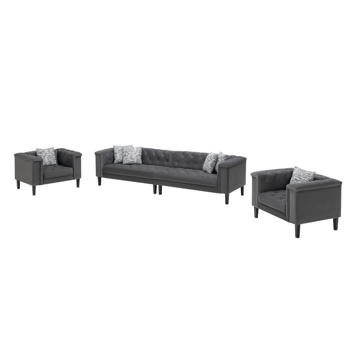 LILOLA 3 Piece Velvet Living Room Set Wayfair